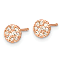 Cheryl M Sterling Silver Rose Gold-plated Polished Pave CZ Circle Post Earrings