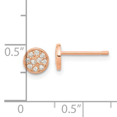 Cheryl M Sterling Silver Rose Gold-plated Polished Pave CZ Circle Post Earrings