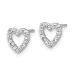 Cheryl M Sterling Silver Rhodium-plated Polished CZ Heart Post Earrings