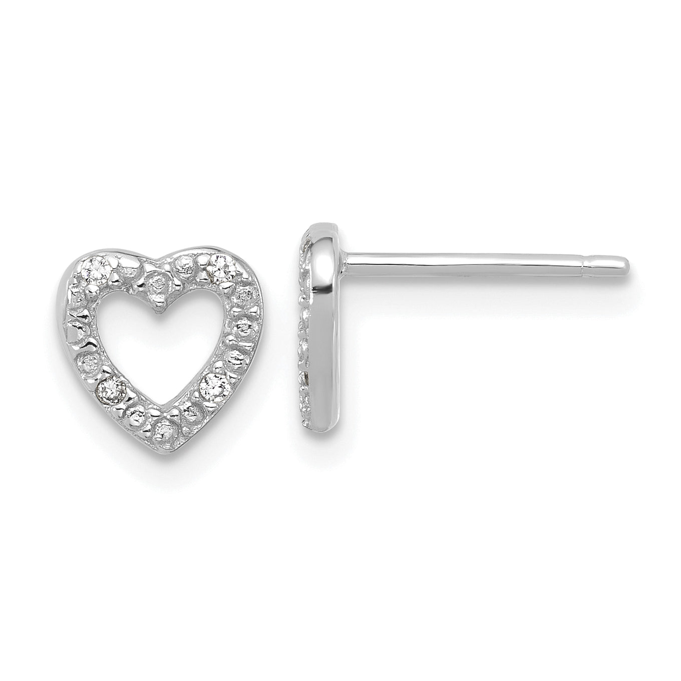 Cheryl M Sterling Silver Rhodium-plated Polished CZ Heart Post Earrings