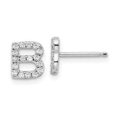 Cheryl M Sterling Silver Rhodium-plated Polished Letter B CZ Initial Post Earrings