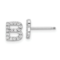 Cheryl M Sterling Silver Rhodium-plated Polished Letter B CZ Initial Post Earrings