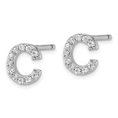 Cheryl M Sterling Silver Rhodium-plated Polished Letter C CZ Initial Post Earrings