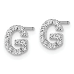 Cheryl M Sterling Silver Rhodium-plated Polished Letter G CZ Initial Post Earrings