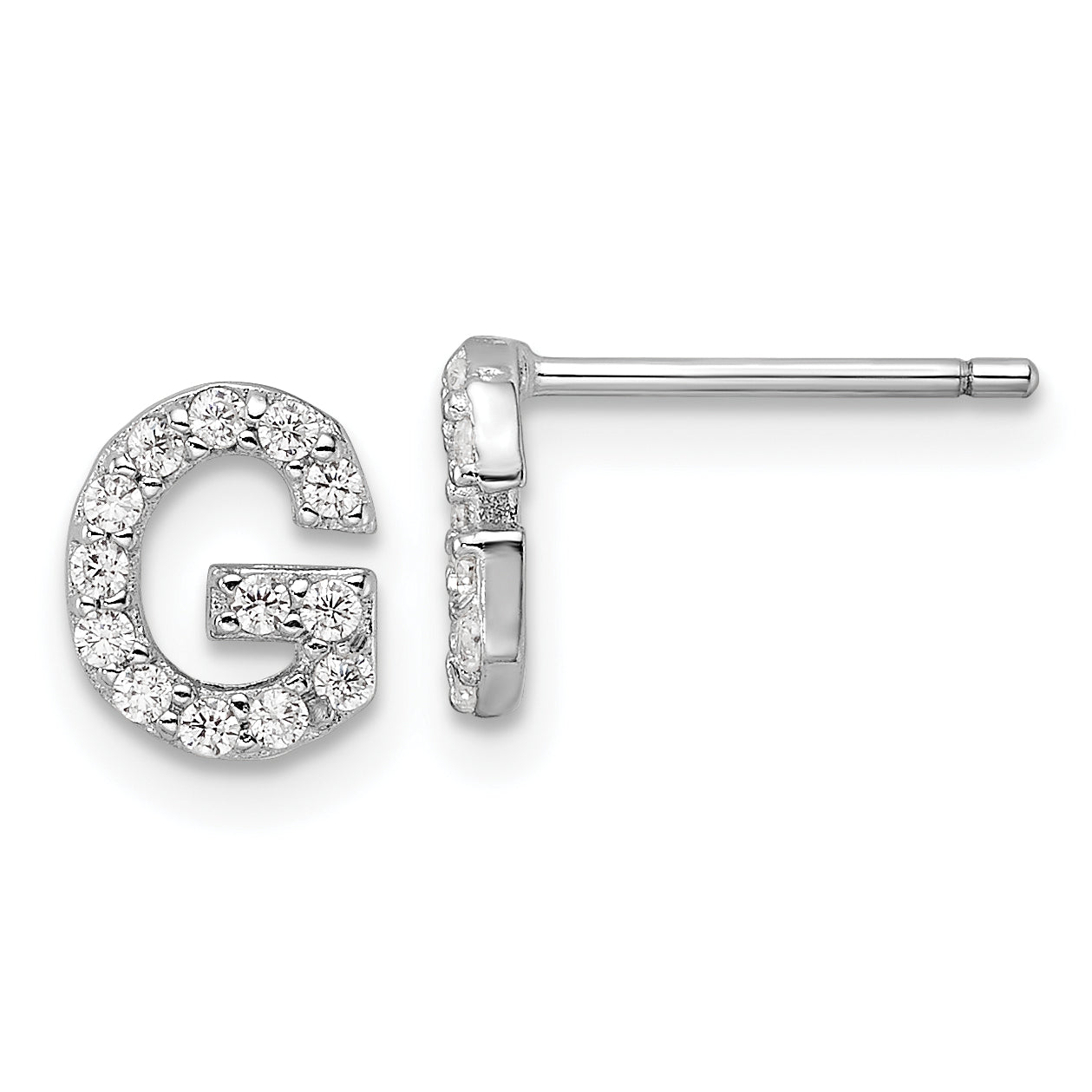 Cheryl M Sterling Silver Rhodium-plated Polished Letter G CZ Initial Post Earrings