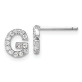 Cheryl M Sterling Silver Rhodium-plated Polished Letter G CZ Initial Post Earrings