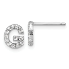Cheryl M Sterling Silver Rhodium-plated Polished Letter G CZ Initial Post Earrings