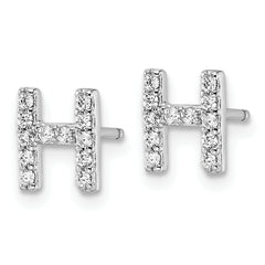 Cheryl M Sterling Silver Rhodium-plated Polished Letter H CZ Initial Post Earrings
