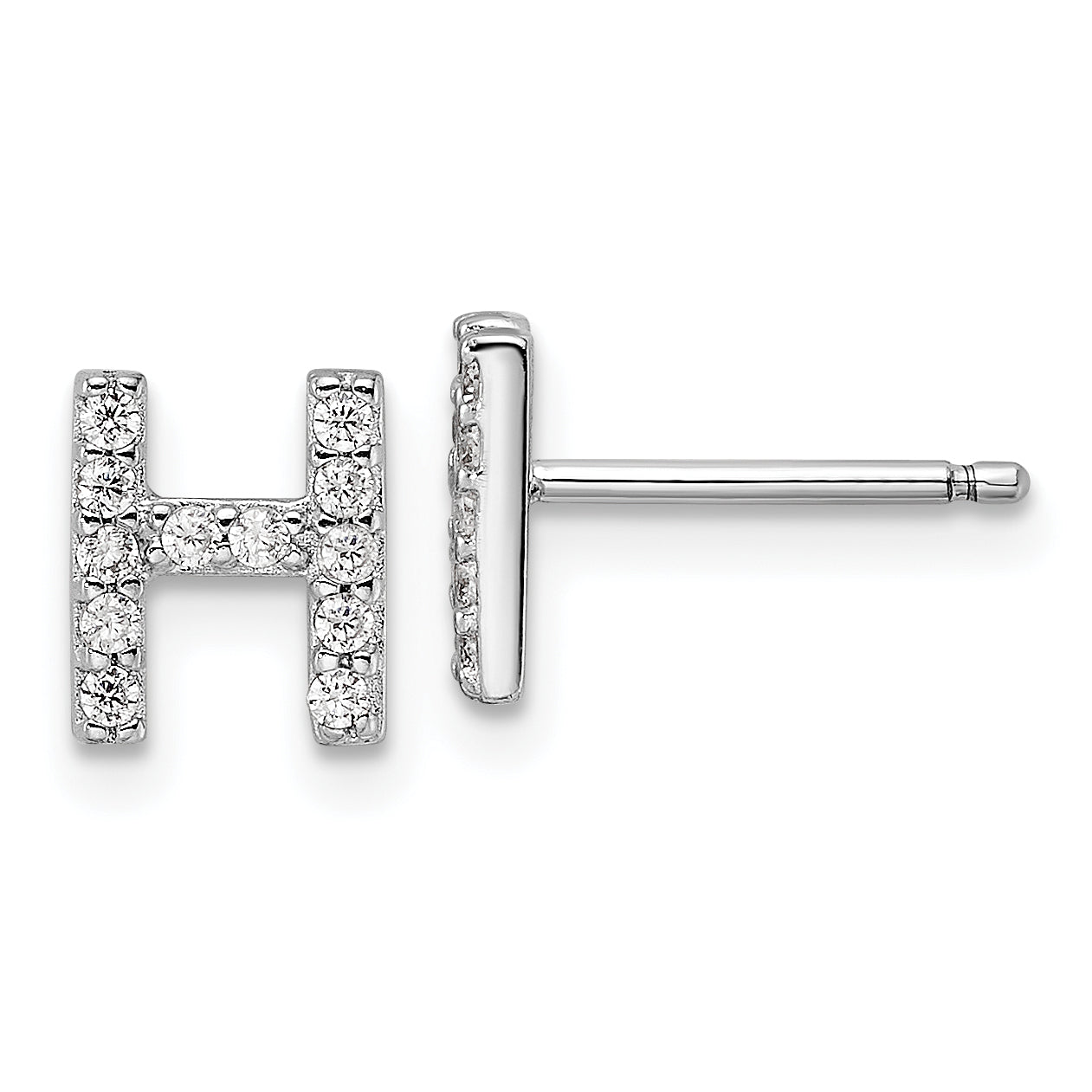 Cheryl M Sterling Silver Rhodium-plated Polished Letter H CZ Initial Post Earrings