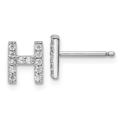 Cheryl M Sterling Silver Rhodium-plated Polished Letter H CZ Initial Post Earrings