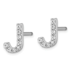 Cheryl M Sterling Silver Rhodium-plated Polished Letter J CZ Initial Post Earrings