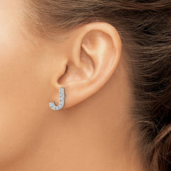 Cheryl M Sterling Silver Rhodium-plated Polished Letter J CZ Initial Post Earrings