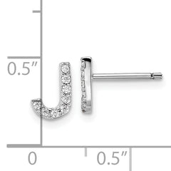 Cheryl M Sterling Silver Rhodium-plated Polished Letter J CZ Initial Post Earrings