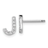 Cheryl M Sterling Silver Rhodium-plated Polished Letter J CZ Initial Post Earrings