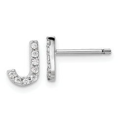 Cheryl M Sterling Silver Rhodium-plated Polished Letter J CZ Initial Post Earrings