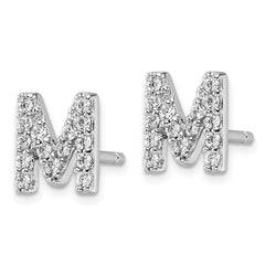 Cheryl M Sterling Silver Rhodium-plated Polished Letter M CZ Initial Post Earrings