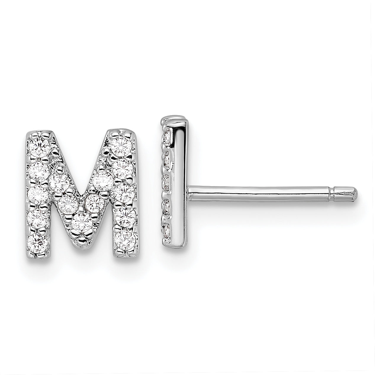 Cheryl M Sterling Silver Rhodium-plated Polished Letter M CZ Initial Post Earrings