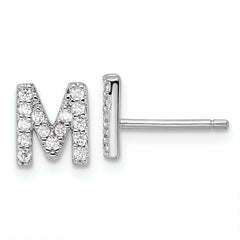 Cheryl M Sterling Silver Rhodium-plated Polished Letter M CZ Initial Post Earrings
