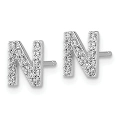 Cheryl M Sterling Silver Rhodium-plated Polished Letter N CZ Initial Post Earrings
