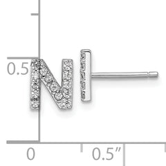 Cheryl M Sterling Silver Rhodium-plated Polished Letter N CZ Initial Post Earrings