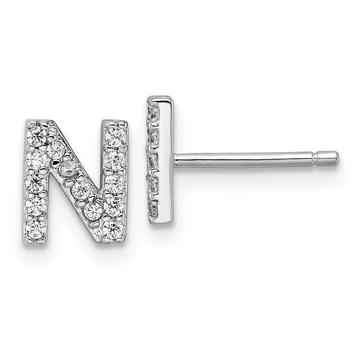 Cheryl M Sterling Silver Rhodium-plated Polished Letter N CZ Initial Post Earrings