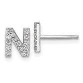 Cheryl M Sterling Silver Rhodium-plated Polished Letter N CZ Initial Post Earrings