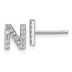 Cheryl M Sterling Silver Rhodium-plated Polished Letter N CZ Initial Post Earrings