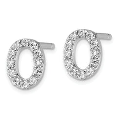 Cheryl M Sterling Silver Rhodium-plated Polished Letter O CZ Initial Post Earrings