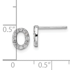 Cheryl M Sterling Silver Rhodium-plated Polished Letter O CZ Initial Post Earrings