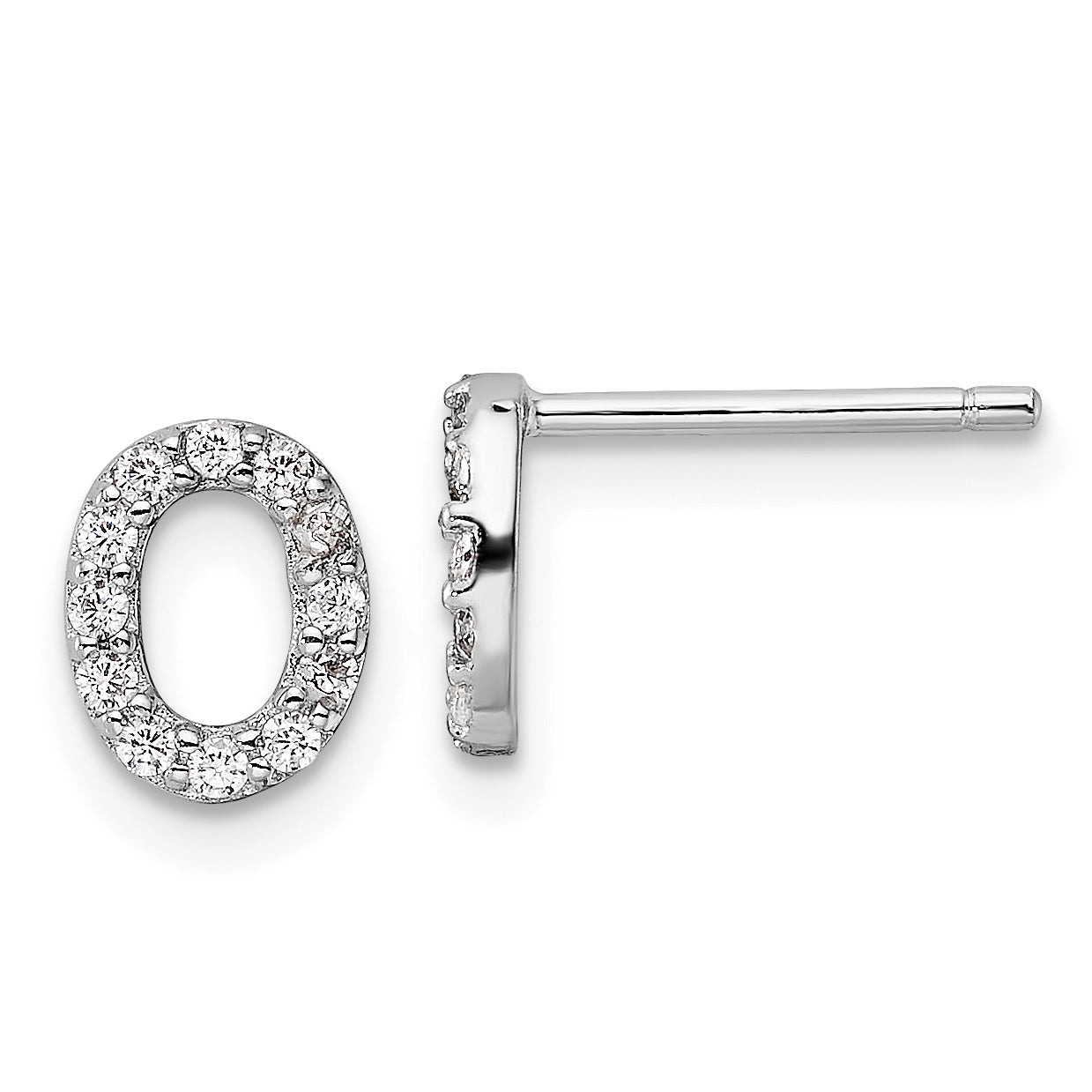 Cheryl M Sterling Silver Rhodium-plated Polished Letter O CZ Initial Post Earrings
