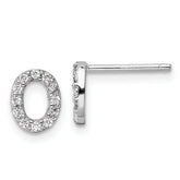 Cheryl M Sterling Silver Rhodium-plated Polished Letter O CZ Initial Post Earrings
