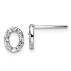 Cheryl M Sterling Silver Rhodium-plated Polished Letter O CZ Initial Post Earrings