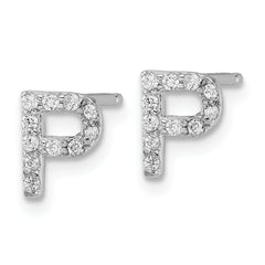 Cheryl M Sterling Silver Rhodium-plated Polished Letter P CZ Initial Post Earrings