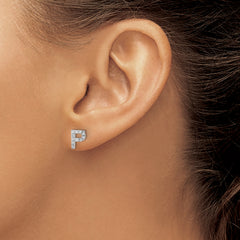 Cheryl M Sterling Silver Rhodium-plated Polished Letter P CZ Initial Post Earrings