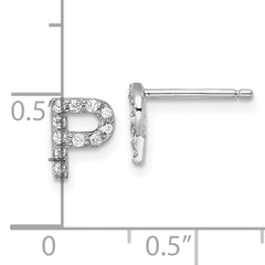 Cheryl M Sterling Silver Rhodium-plated Polished Letter P CZ Initial Post Earrings