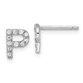 Cheryl M Sterling Silver Rhodium-plated Polished Letter P CZ Initial Post Earrings