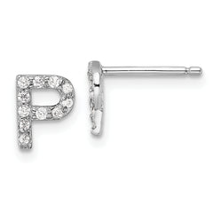 Cheryl M Sterling Silver Rhodium-plated Polished Letter P CZ Initial Post Earrings