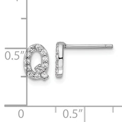 Cheryl M Sterling Silver Rhodium-plated Polished Letter Q CZ Initial Post Earrings