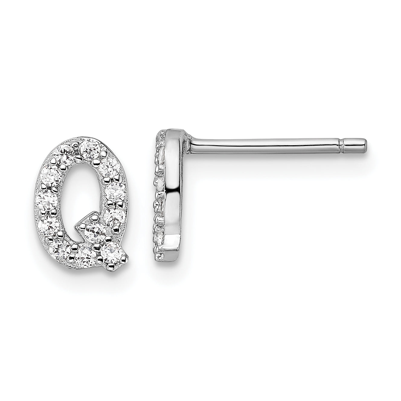 Cheryl M Sterling Silver Rhodium-plated Polished Letter Q CZ Initial Post Earrings