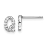 Cheryl M Sterling Silver Rhodium-plated Polished Letter Q CZ Initial Post Earrings
