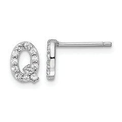 Cheryl M Sterling Silver Rhodium-plated Polished Letter Q CZ Initial Post Earrings