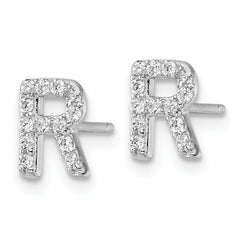 Cheryl M Sterling Silver Rhodium-plated Polished Letter R CZ Initial Post Earrings