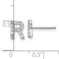 Cheryl M Sterling Silver Rhodium-plated Polished Letter R CZ Initial Post Earrings
