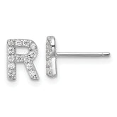 Cheryl M Sterling Silver Rhodium-plated Polished Letter R CZ Initial Post Earrings