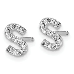 Cheryl M Sterling Silver Rhodium-plated Polished Letter S CZ Initial Post Earrings