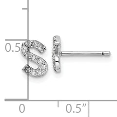 Cheryl M Sterling Silver Rhodium-plated Polished Letter S CZ Initial Post Earrings