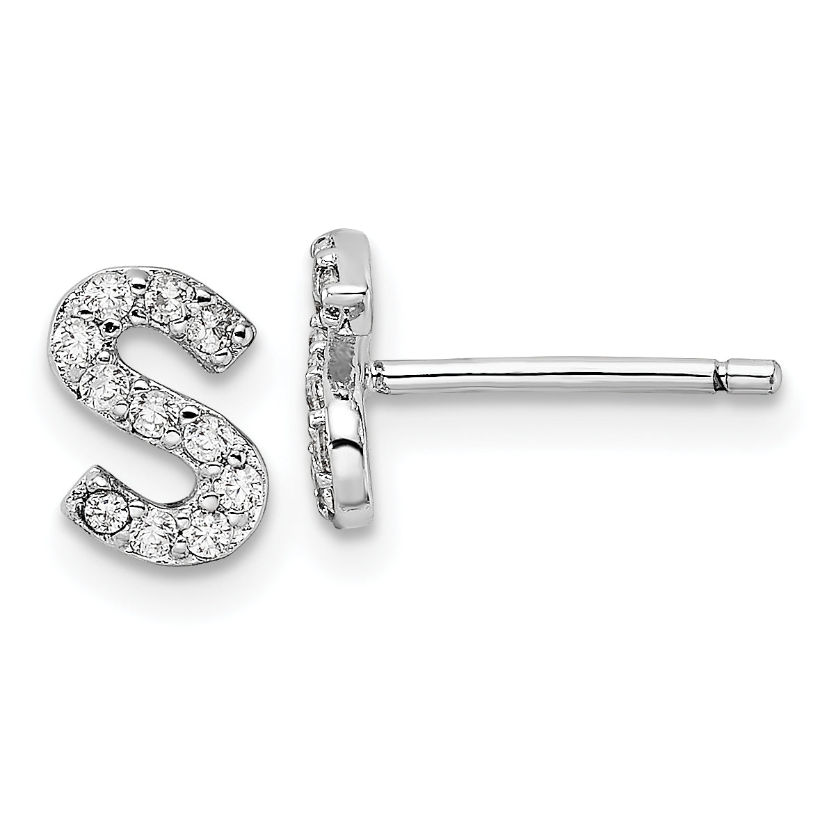 Cheryl M Sterling Silver Rhodium-plated Polished Letter S CZ Initial Post Earrings