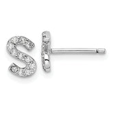 Cheryl M Sterling Silver Rhodium-plated Polished Letter S CZ Initial Post Earrings