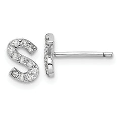 Cheryl M Sterling Silver Rhodium-plated Polished Letter S CZ Initial Post Earrings