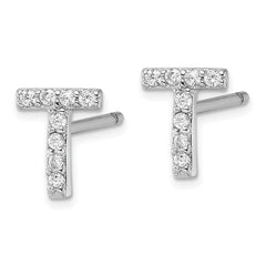Cheryl M Sterling Silver Rhodium-plated Polished Letter T CZ Initial Post Earrings